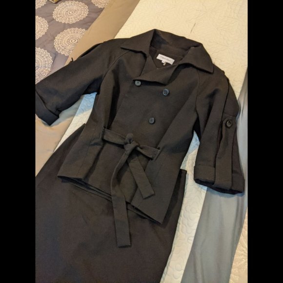 Calvin Klein 2 Piece Women's Skirt Suit Black Belted Size 6 #284 - Picture 2 of 11